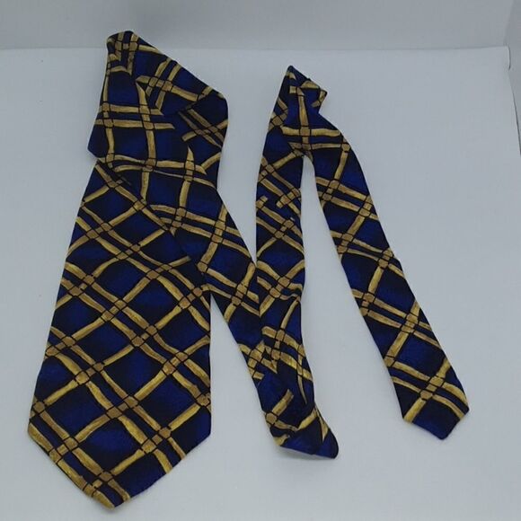 Nicola Ferri Italy Navy Blue/Blue/Yellow Plaid Tie 100% Pure Silk - Picture 7 of 7